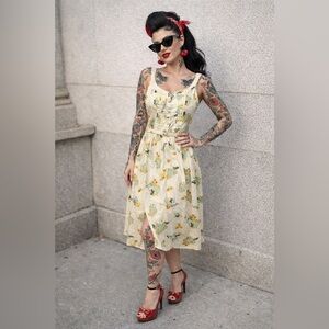 Voodoo Vixen | Vintage-Style Cactus, Bird Print Midi Dress Small NWOT